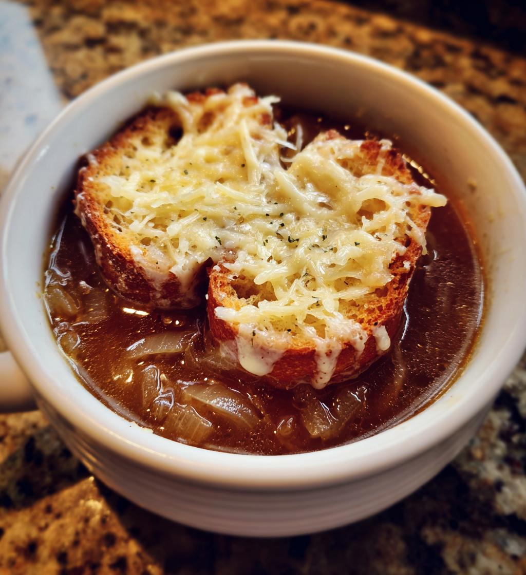 Easy French Onion Soup Recipe with Cheesy Croutons - step by step