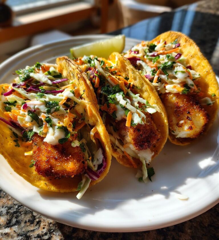 crispy air fryer fish tacos with creamy slaw