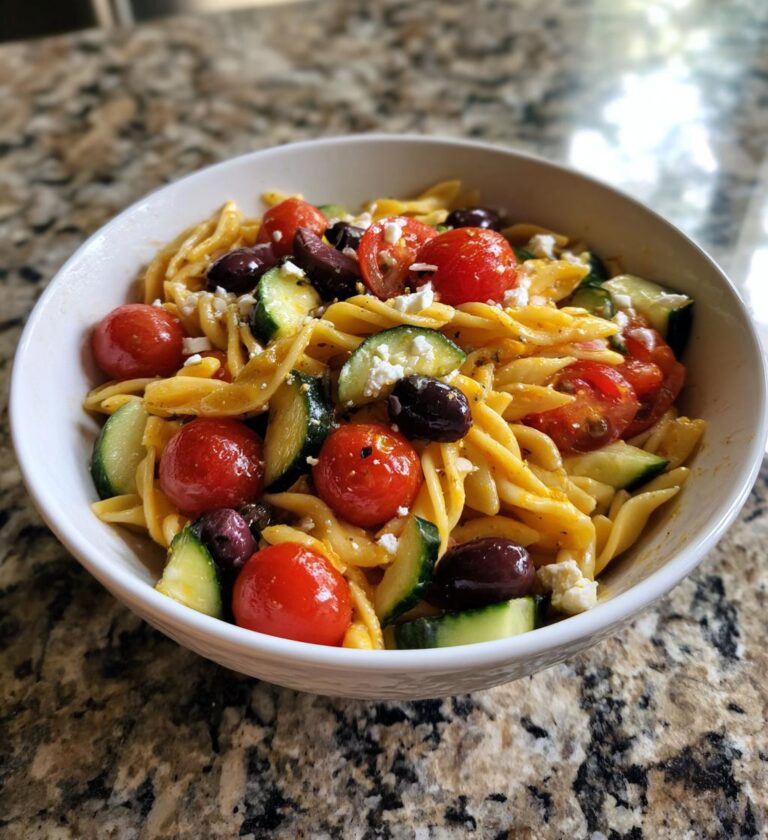 easy cold Greek pasta salad for summer cookouts